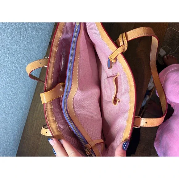 Dooney & Bourke DB Monogram Tote Bag Purse Lavender and White Leather Trim Y2K - Picture 7 of 8